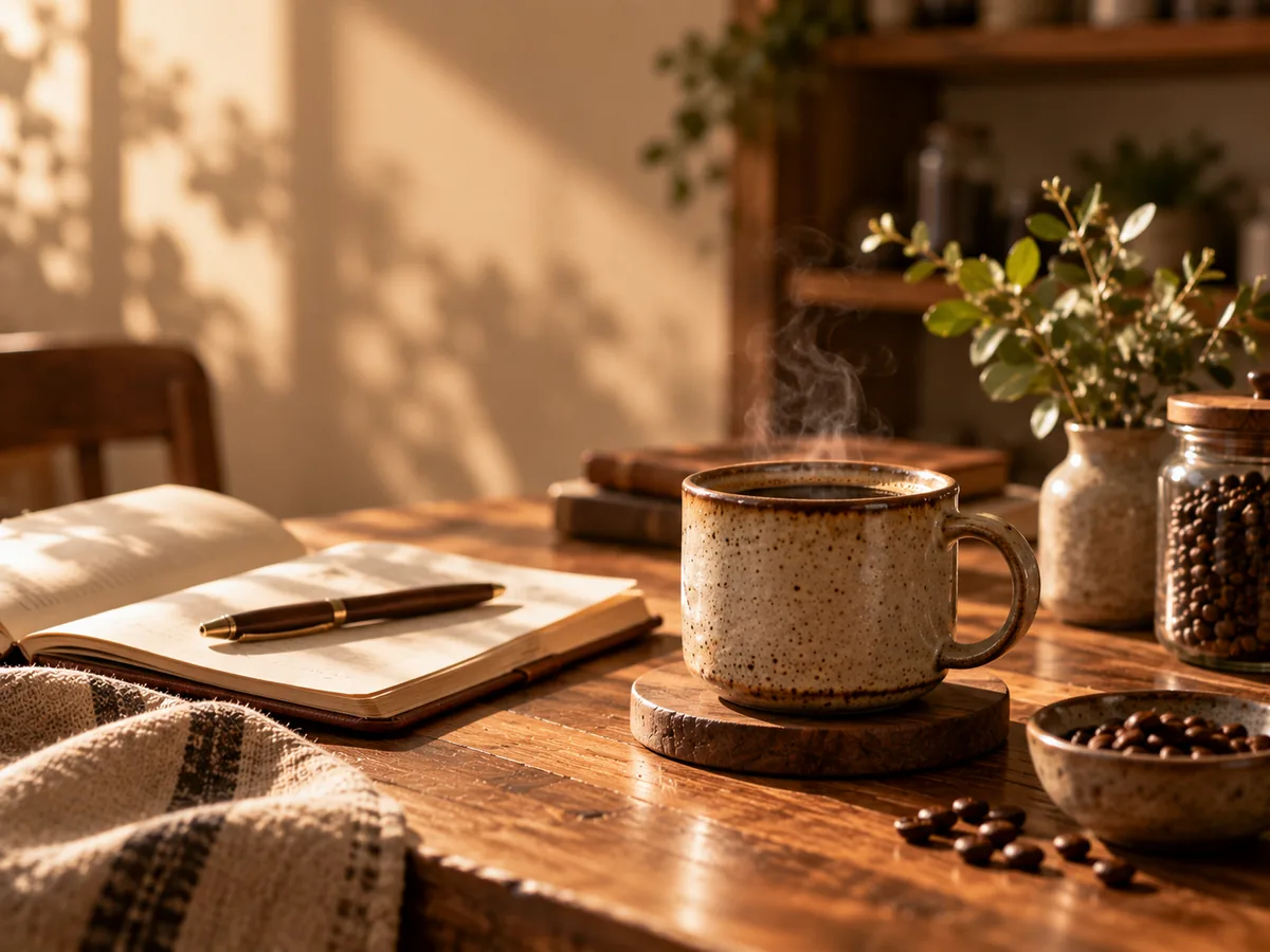 Warm cafe table scene